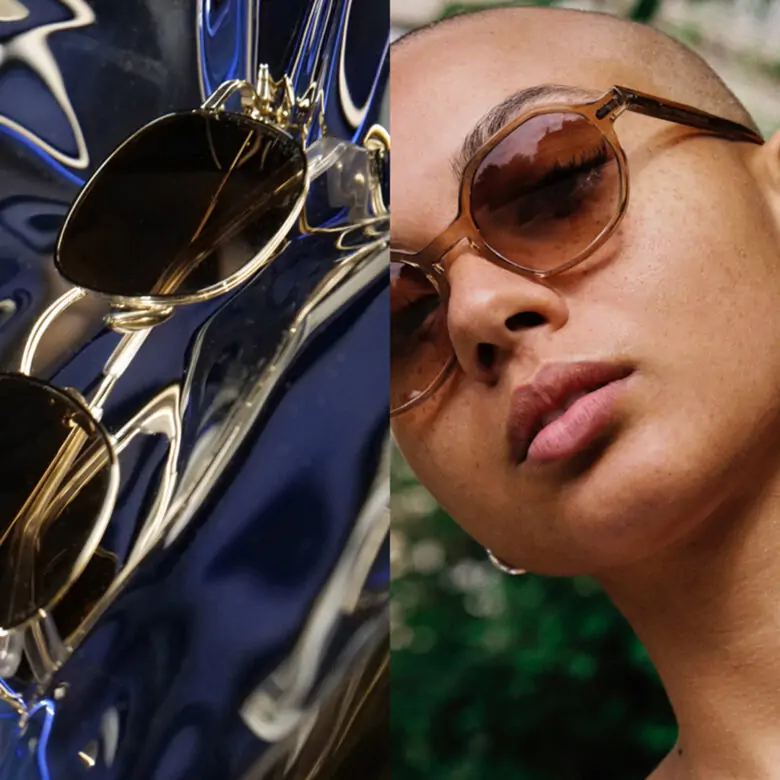 Photo de lunette de marque et d'un modèle portant des lunettes de soleil